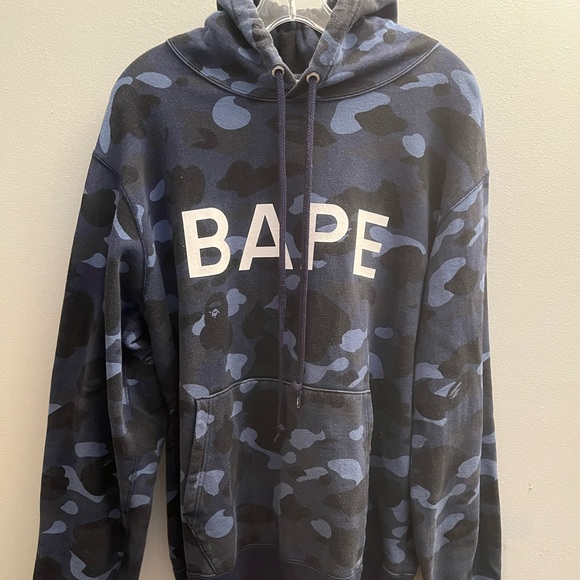 Authentic 93 Vintage Bape Hoodie Bathing Ape Sweatshirt Blue Camouflage Size XL